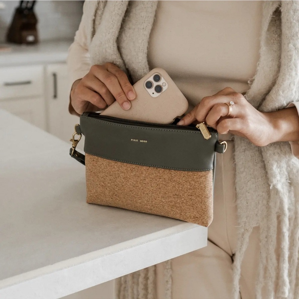 New Pixie Mood Tan Cork Crossbody Bag or Wrislet